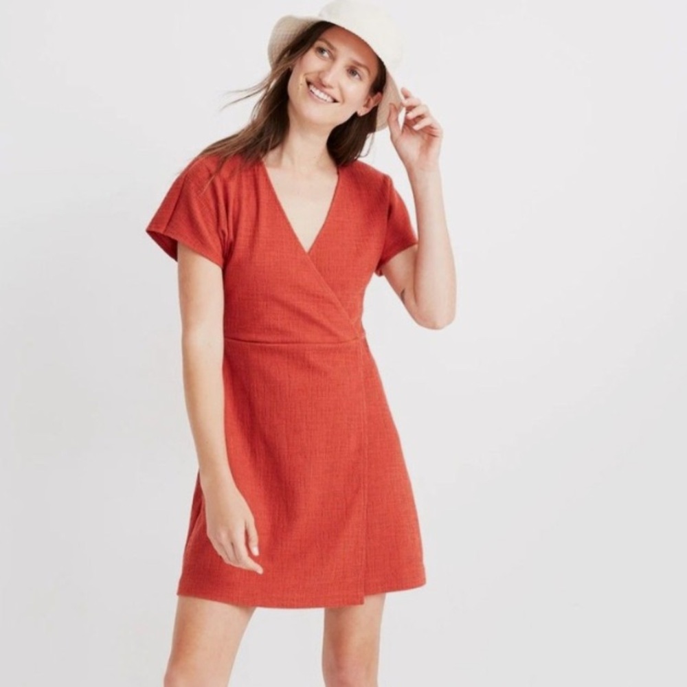 Madewell Cross-Front Flutter Sleeve Mini Dress in Etruscan Clay